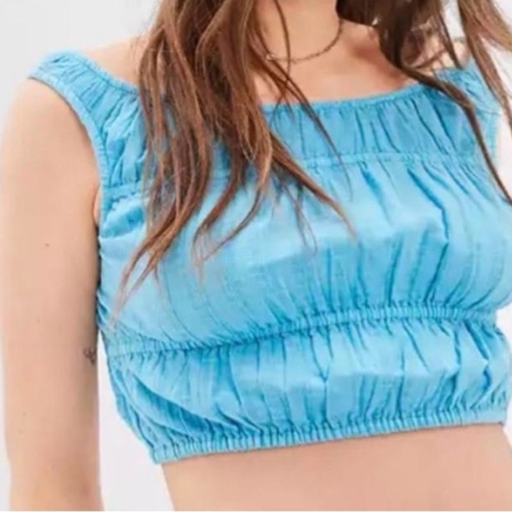 American Eagle Outfitters Light Blue Smocked Tank Top